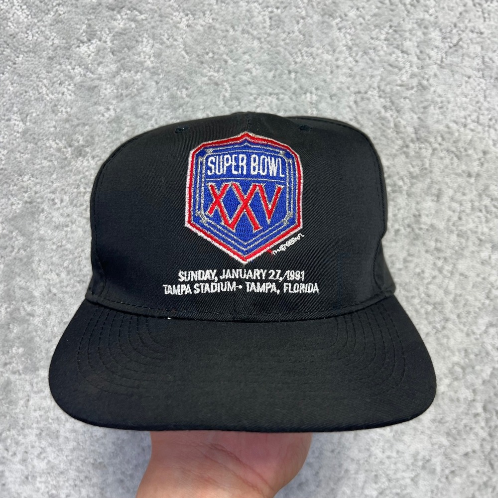 VTG‎ 1991 Super Bowl XXV Hat Black American Needle Snapback Silver Anniversary